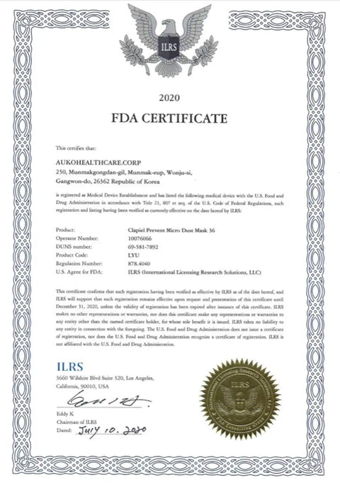 FDA certificate for KF94 Face Mask 50 Pack Made In Korea Ships In USA Comfortable Fit Breathable Design 95% Filtration Plus