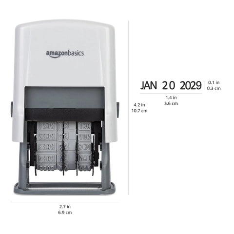 Heavy Duty Self Inking Date Stamp For Office Documents Legal Papers And Corporate Mail Featuring Bold Saturation Marks And A Flexible Ten Year Setting Slick Abs Build No Brainer Daily Workhorse in white with date set to JAN 20 2029.