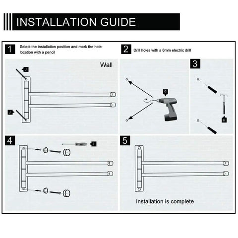 Installation guide for Two Arm Bathroom Swing Arm Towel Bar Wall Mount In Stainless Steel Brushed Finish
