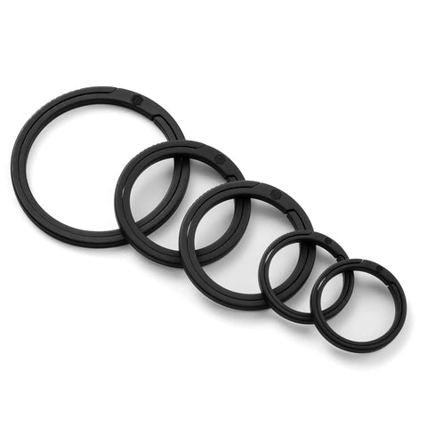 Ultralight Titanium Flat Key Rings Set With Side Pushing Split Rings in 33mm 25mm and 17.5mm Sizes arranged in size order