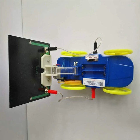 Hands On Solar Kinetic Energy Demonstration Trolley For Science Education Drivable Solar Car Model That Converts Sunlight To Motion The Ideal Lab Equipment For STEM Learning And Classroom Experiments, blue plastic model with yellow wheels