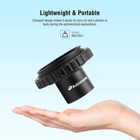 Canon EOS T Ring And 1.25 Inch Telescope Adapter Kit With M42x0.75 Male Thread T2 Photo Adapter shown in a hand for scale