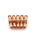 Premium TIG Welding Collet Body And Assorted Collet Kit For WP-17 18 26 Torch Fits Lincoln Miller Diamonback And Weldcraft Models With 30 Piece Set Ready To Rock - close-up of five collet bodies.