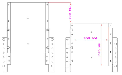 Adjustable Four Inch Setback Jack Plate For Outboard Engines Up To Thirty Five Horsepower with height and width measurements.