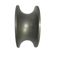 Side view of Pair Of Replacement Chain Link Gate UGroove Pipe Wheels Fits One And Five Eighths Inch Pipe Sealed Bearing For Long Life Five Inch Outer Diameter Cast Steel With Machined Finish