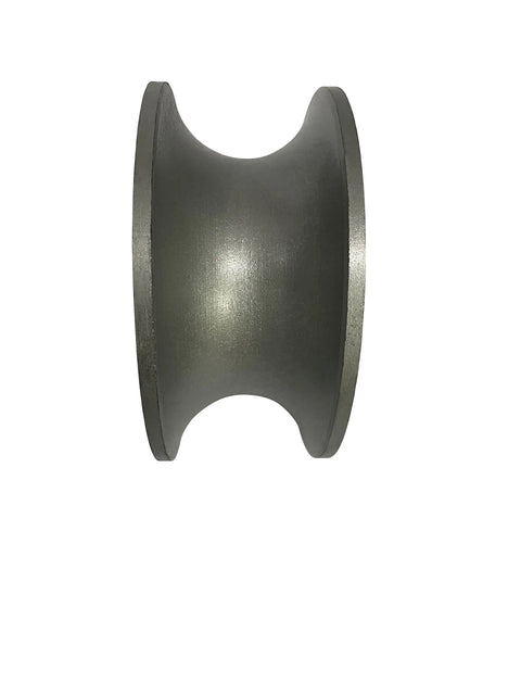 Side view of Pair Of Replacement Chain Link Gate UGroove Pipe Wheels Fits One And Five Eighths Inch Pipe Sealed Bearing For Long Life Five Inch Outer Diameter Cast Steel With Machined Finish