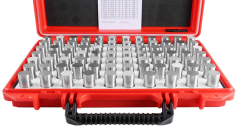 82-piece steel plug pin gauge set in red case, 0.751 to 0.832 inch range, minus Class ZZ tolerance, for precision machining and metrology.