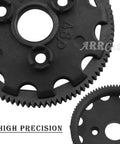 Durable 86T 48P Spur Gear Set With 19T 21T 23T Pinions And Slipper Clutch Upgrade; close-up of black spur gear with high precision text