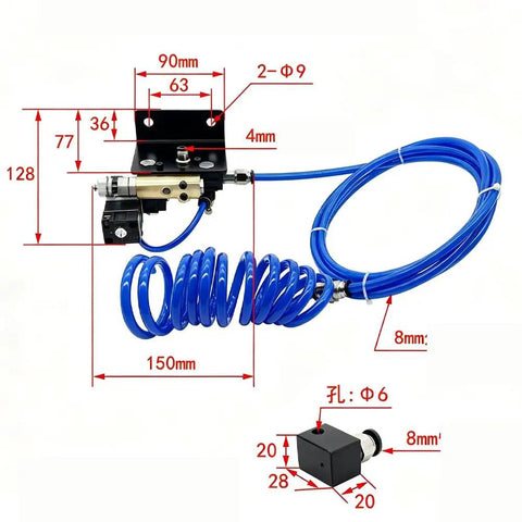 Detailed view of Heavy Duty MQL Spray Pump 1L Pneumatic Pulse Lubrication System with blue tubing and mounts for CNC machining.