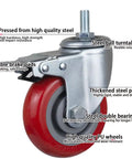 Rugged Heavy Duty Swivel Casters With M12 Threaded Studs Dead Silent Pu Wheels Secure Locking Brakes, high quality steel construction