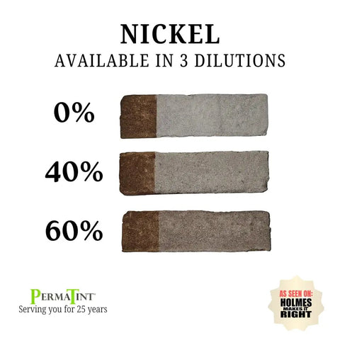 Pro Grade Semi Transparent Silicate Stain Bonds Deep Into Brick Stone Concrete Creating A Breathable Finish That Hella Outlasts Peeling Paint Keeps Your Masonry Looking Fire Interior Or Exterior 5 Gallon, showing 3 dilution samples of nickel.