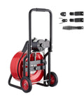 Heavy Duty Automatic Feed Drain Cleaner Machine With One Hundred Foot By Three Quarter Inch Kink Free Steel Sewer Snake Auger side view