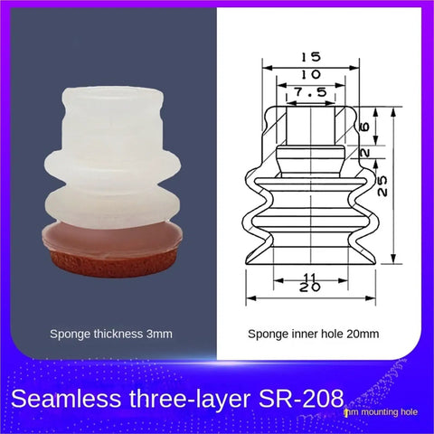 Heavy Duty Big Head Manipulator Vacuum Suction Cup With Three Layer Sponge Nozzle, showing dimensions and layered structure.