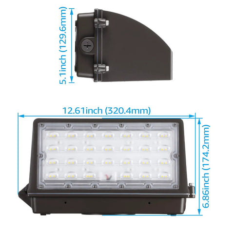 Full Cutoff LED Wall Pack 45W 5625LM Dimmable UL Listed Outdoor Flood Light dimensions shown