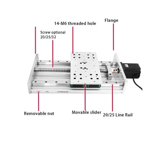 Heavy Duty Ball Screw Slide Module With Slick Linear Rail And Rock Solid Stepper Motor Easy Rack Up For Science Labs And Factories Built Tough For Daily Grind, detailed view of components including flange and movable slider.