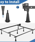Installation view of 5 Inch High Rise Bed Frame Risers Set Of 6 With Socket Sleeve To Replace Bed Feet And Lift Your Bed Frame By Five Inches For Under Bed Storage Durable Construction For Mattress Support And Clear Storage Of Bins And Seasonal Gear.
