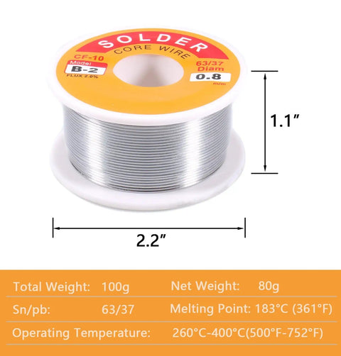 63 To 37 Tin Lead Rosin Core Solder Wire For Electrical Soldering Flux Content Two Percent Diameter Zero Point Eight Millimeter