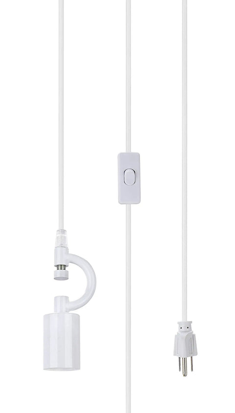 Plug-In Swag Pendant Light Conversion Kit with E26 socket, plug-in switch, and power cord, no ceiling box needed