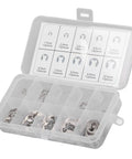 120 Piece E Clip Circlip Retainer Kit Made From 304 Stainless Steel Assortment With 10 Sizes in open plastic box