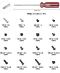 Slick Pro Level 880 Piece Laptop Screw Replacement Kit With Extra Phillips Driver, organized screws and driver for repairs.