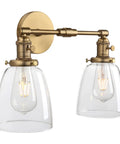 Two Light Wall Sconce With Switch Vintage Industrial Brushed Metal Fixture 5.6 Inch Bell Glass Canopy Retro Farmhouse Dual Lamp