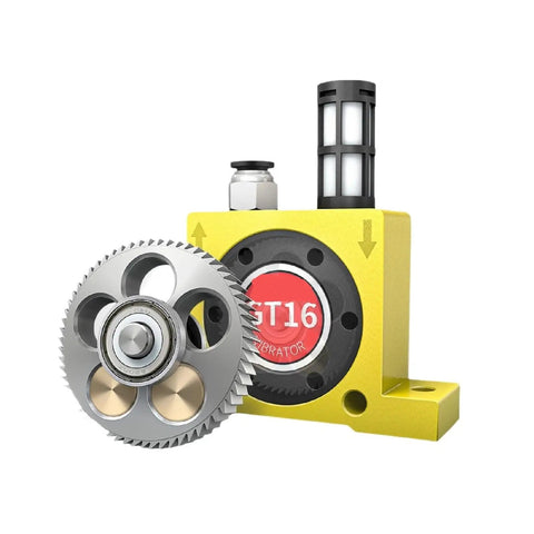 Industrial Pneumatic Vibrator With Air Turbine Hopper Flow Aid For Silos And Bins Rotary Material Discharge Booster Heavy Duty High Temp Ready Compact Silo Design GT30 GT32 GT36 Series GT16 model with gear wheel