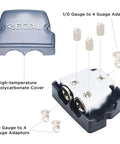 Six Way Car Audio Power And Ground Distribution Block With One Input And Two Outputs For 0 2 4 Gauge Wires, cover view
