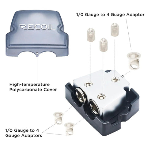 Six Way Car Audio Power And Ground Distribution Block With One Input And Two Outputs For 0 2 4 Gauge Wires, cover view