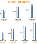 Heavy Duty Concrete Screws Set 175 Pieces Hex Head Masonry Screws With Diamond Point size chart for 1/4" and 3/16" screws