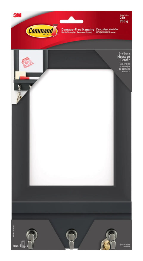Slate Dry Erase Message Center With Key Hooks, One Message Hub With Eight Medium Strips, Damage Free Wall Mount packaging