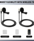 Lavalier Clip On Mic Omnidirectional Condenser Wired Lav Mic 2 Pack for YouTube Live Streaming and Stage Talks Hands Free Setup Compatible With Rode Wireless GO II and DJI Transmitters Durable Clip displayed on white background