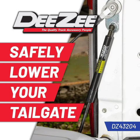 Heavy Duty Tailgate Assist Fits 2015 To Current Ford F150 showing hydraulic damper attachment for safe tailgate operation.