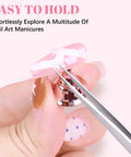 Two Sets Pink Nail Practice Stands With Magnetic Display Bases And Acrylic Nail Holders For Press Ons Includes Double Sided Tape shown in use