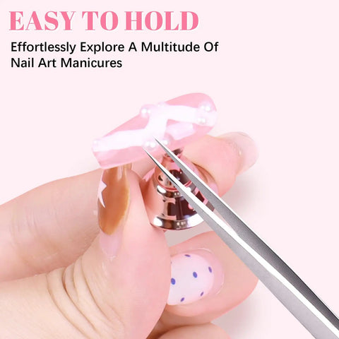 Two Sets Pink Nail Practice Stands With Magnetic Display Bases And Acrylic Nail Holders For Press Ons Includes Double Sided Tape shown in use