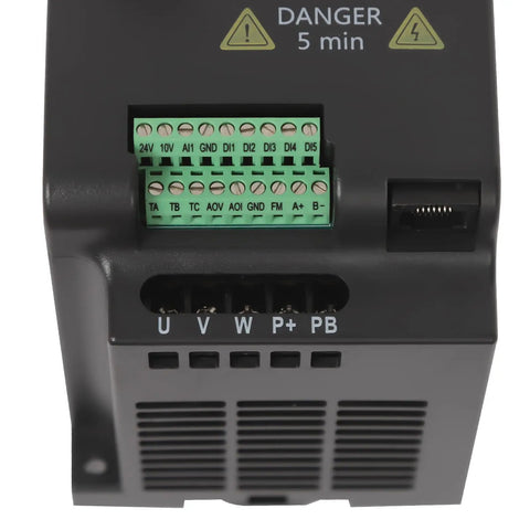 Plug-And-Play High-Performance Variable Frequency Drive 0.75kW 1.5kW 2.2kW VFD With Vector Control Inverter For CNC Spindle Eight-Protection System front view with terminal connections