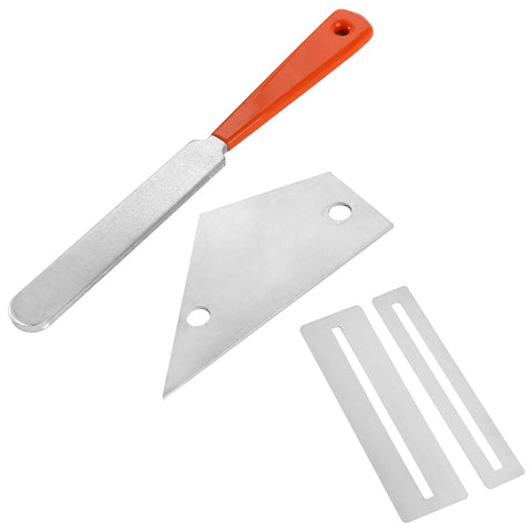 Guitar Luthier Tool Kit Pro Grade with fret crowning file, metal fingerboard guards, and leveling tools on white background