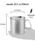 900 Series Backpacking Pot Lightweight Stainless Steel Camping Pot With Pour Spout, Volume Markings, Foldable Handles And Tight Lid