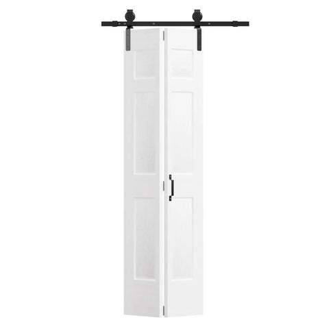 Front view of Go-To Space Saver Bifold Barn Door Kit 30 Inch Wide, 6-Panel Sliding Door With Hardware, Pre-Drilled MDF White Slab
