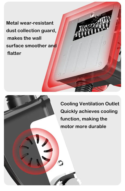 Metal dust collection guard and cooling ventilation outlet of Heavy Duty Electric Wall Planer To Kick Back Dust.