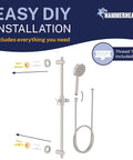 Solid Metal 27.5 Inch Shower Slide Bar System With Handheld Head And Hose Brushed Nickel Finish 2.5 GPM High Pressure Spray