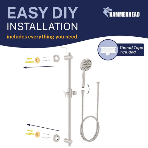Solid Metal 27.5 Inch Shower Slide Bar System With Handheld Head And Hose Brushed Nickel Finish 2.5 GPM High Pressure Spray
