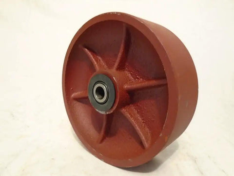 Heavy Duty 6 Inch Swivel Caster With Top Lock Brake Kingpinless Ductile Steel Wheel And Precision Bearing For Shop Cart and Hand Truck, close-up of red wheel.