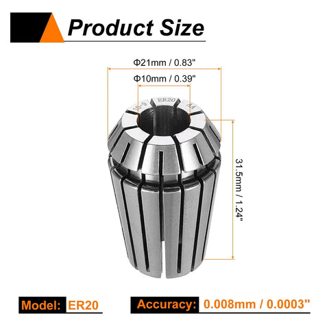 ER20 Spring Collet Chuck 10mm Precision Router Collets For CNC Engraving Milling Lathe Tools, 65Mn Spring Steel, HRC55
