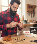 Man assembling Ten Pack Woodturning Pen Kits Titanium Silver Finish With Bonus Ten Covers And Dope Black Ink Ballpoint Slimline