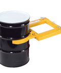 1500 Lb Capacity Single Fork Mounted Drum Gripper For 55 Gallon Drums Hinged Folding Arm Design with lock screws handling a drum
