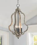 Farmhouse Wood Chandelier With 4 Light Handmade Distressed Rustic Drum Pendant For Dining Room in antique finish