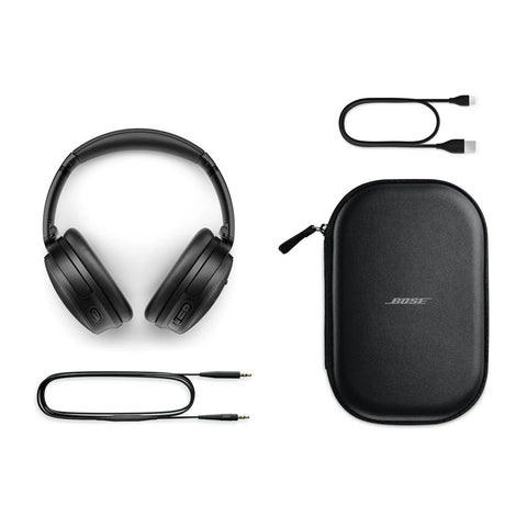 Wireless Bluetooth Over Ear Headphones With Active Noise Cancellation Built In Microphone USB C Charging Deep Bass Up To 24 Hours Of Playtime Plush Comfort Earcups Black with accessories and carrying case