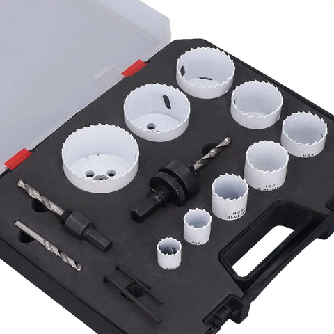 Top Tier 15 Piece Hole Saw Kit With Twist Drills For Wood And Metal High Speed Steel Cutting Tools Hex Wrenches Plus Guide And Storage Box To Make Hard Tasks Easy Peasy Every Single Time, 15-piece HSS hole saw set in storage case