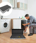Open Rugged Aluminum Case With Foam Inserts Portable Hard Case Organizer showing foam inserts, used by technician in kitchen