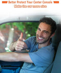 Man smiling in car promoting Ram 1500 Center Console Cover 2019 To 2026 Anti Scratch PU Leather Armrest Pad Cushion For 2500 And 3500 Models